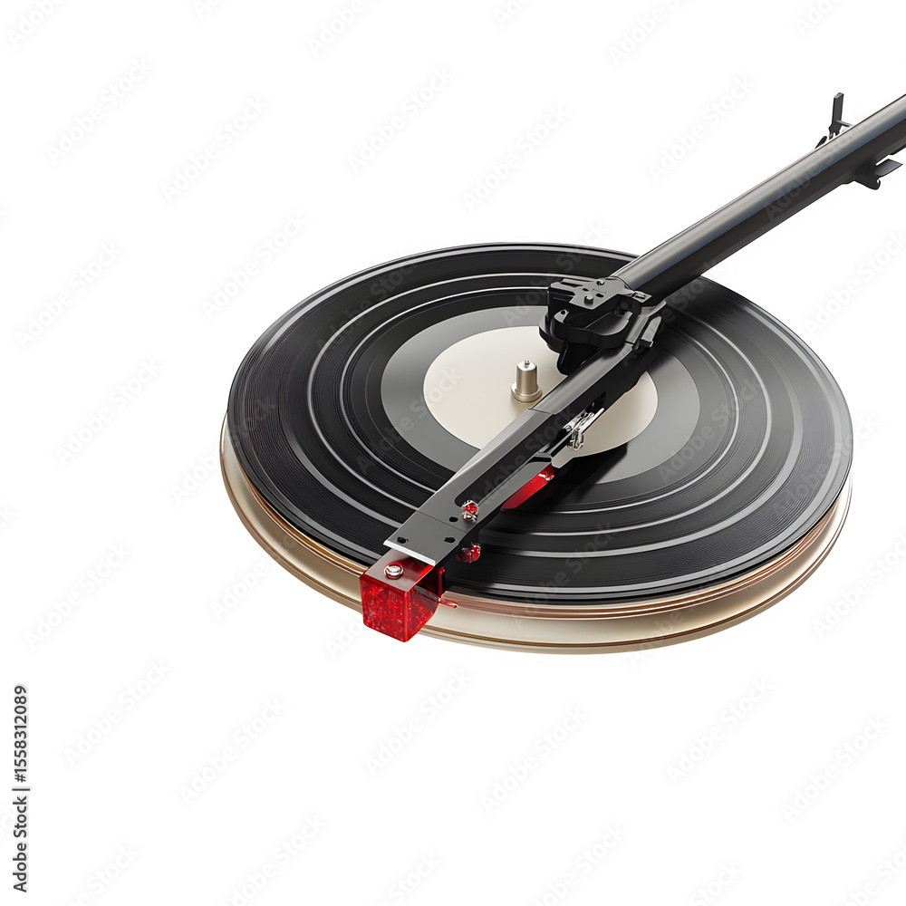 Poster hyper realistic turntable stylus elliptical ruby cantilever isolated pure, white background subtle s