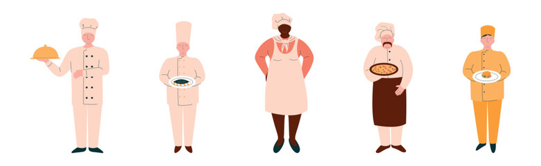Man and Woman Chef Character in Uniform Cooking Vector Set