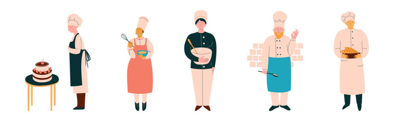 Man and Woman Chef Character in Uniform Cooking Vector Set
