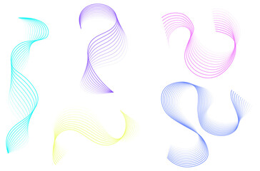 Set of Colorful Shapes Made of Curved Lines, Abstract Shapes Set, Stripes Shapes, Flow Wavy Lines, Transparent Background