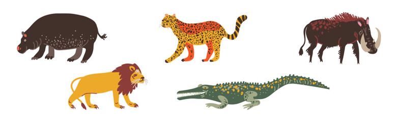 Savanna Tropical Animal and Wild Fauna Vector Set