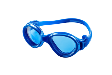 Blue swimming goggles isolated png background: modern aquatic sports gear