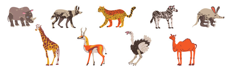 Savanna Tropical Animal and Wild Fauna Vector Set