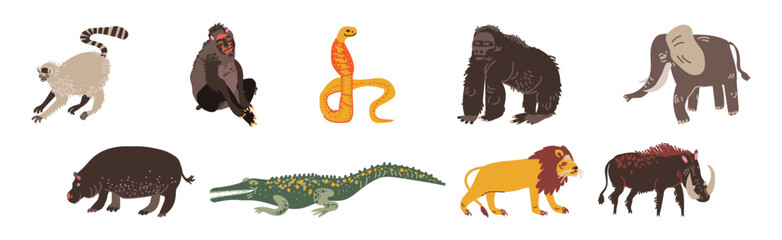 Savanna Tropical Animal and Wild Fauna Vector Set