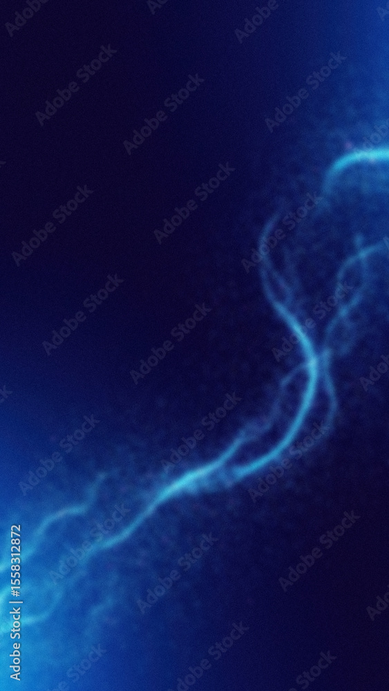 Poster blue glowing blurred wavy lines across a dark blue gradient background provide an abstract and dynam