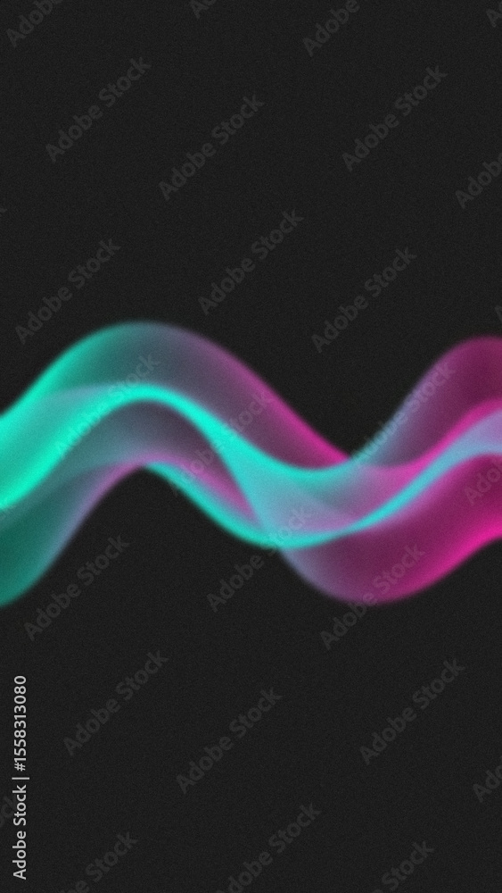 Poster abstract wave pattern with a blend of teal and pink against a dark textured background