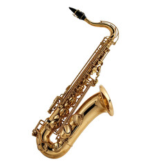 Golden saxophone on white background conveying musical mood and copy space