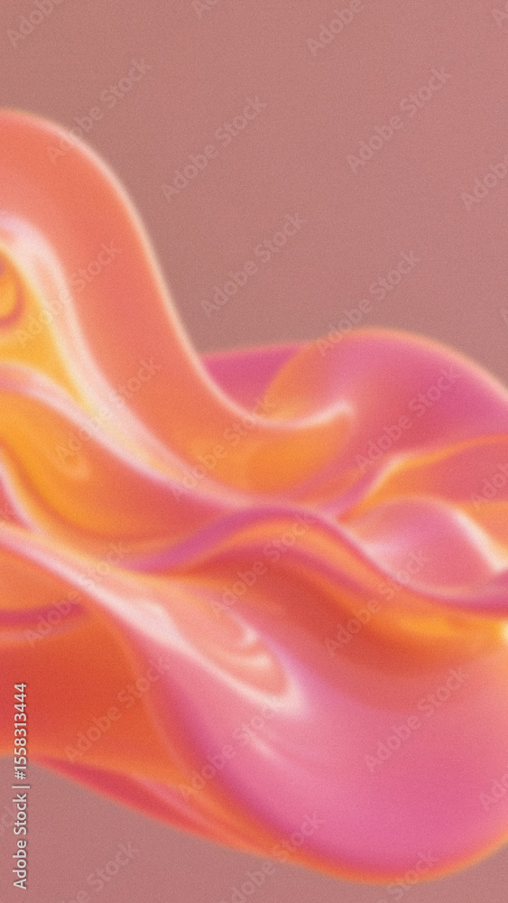 Poster abstract iridescent flow in pink and orange hues against a muted rose backdrop soft light reflection