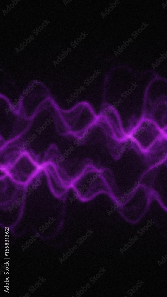 Poster wavy purple light streaks flow horizontally across a black background creating a vibrant and dynamic