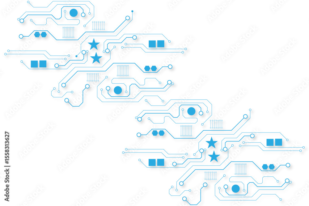 Aufkleber Technology blue circuit diagram on white background. High-tech circuit board connection system.Vector abstract technology on white background.