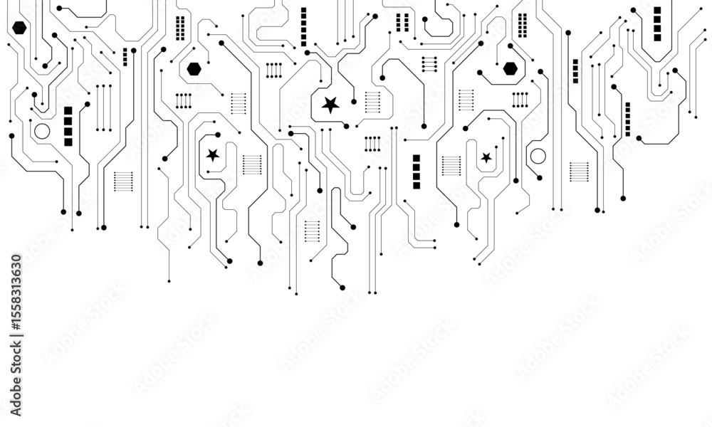 Aufkleber Black circuit diagram on white background. High-tech circuit board connection system.Vector abstract technology on white background.