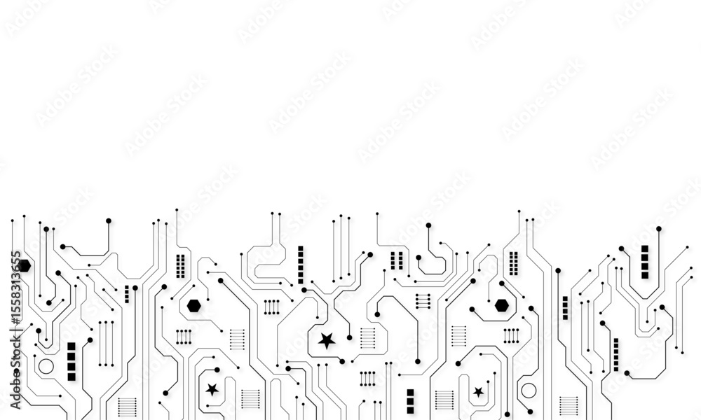Aufkleber Black circuit diagram on white background. High-tech circuit board connection system.Vector abstract technology on white background.