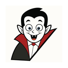 Spooky vampire character peeking from behind a solid wall isolated on a clean white background for halloween
