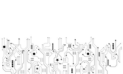 Black circuit diagram on white background. High-tech circuit board connection system.Vector abstract technology on white background.