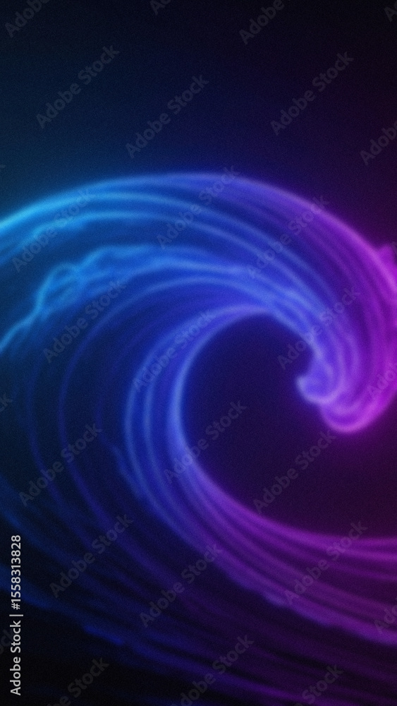 Poster abstract image showing a curving shape with blue and purple gradient lighting against a dark backgro