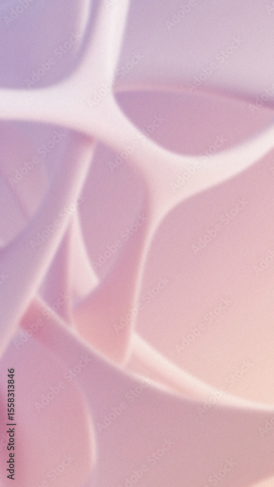 Poster abstract rendering of smooth interconnected organic shapes in soft pastel pink and lavender gradient