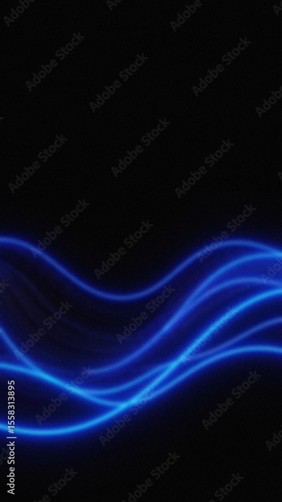 Poster abstract image of flowing blue light trails against a stark black background showcasing dynamic line
