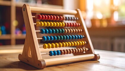Colorful Wooden Abacus Displaying Various Counting Beads