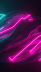 Abstract background features diagonal neon pink and teal lines with a smoky texture overlayed on a dark gradient
