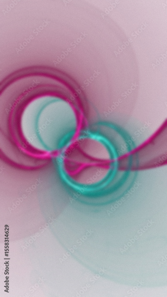 Poster interlocking magenta and turquoise circles create an abstract blurred dreamlike pattern against a pa