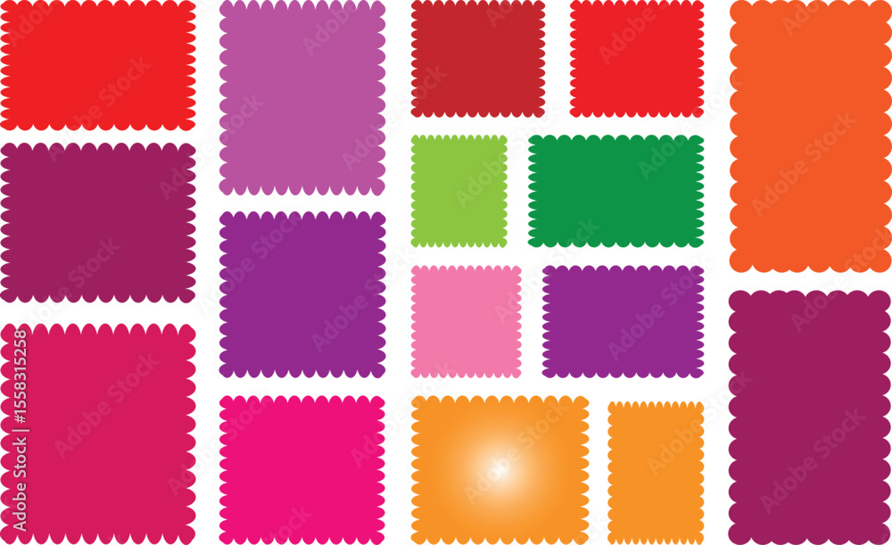 Aufkleber color rectangle frames with wiggly borders. geometric shapes with scallop edges set. silhouette stic