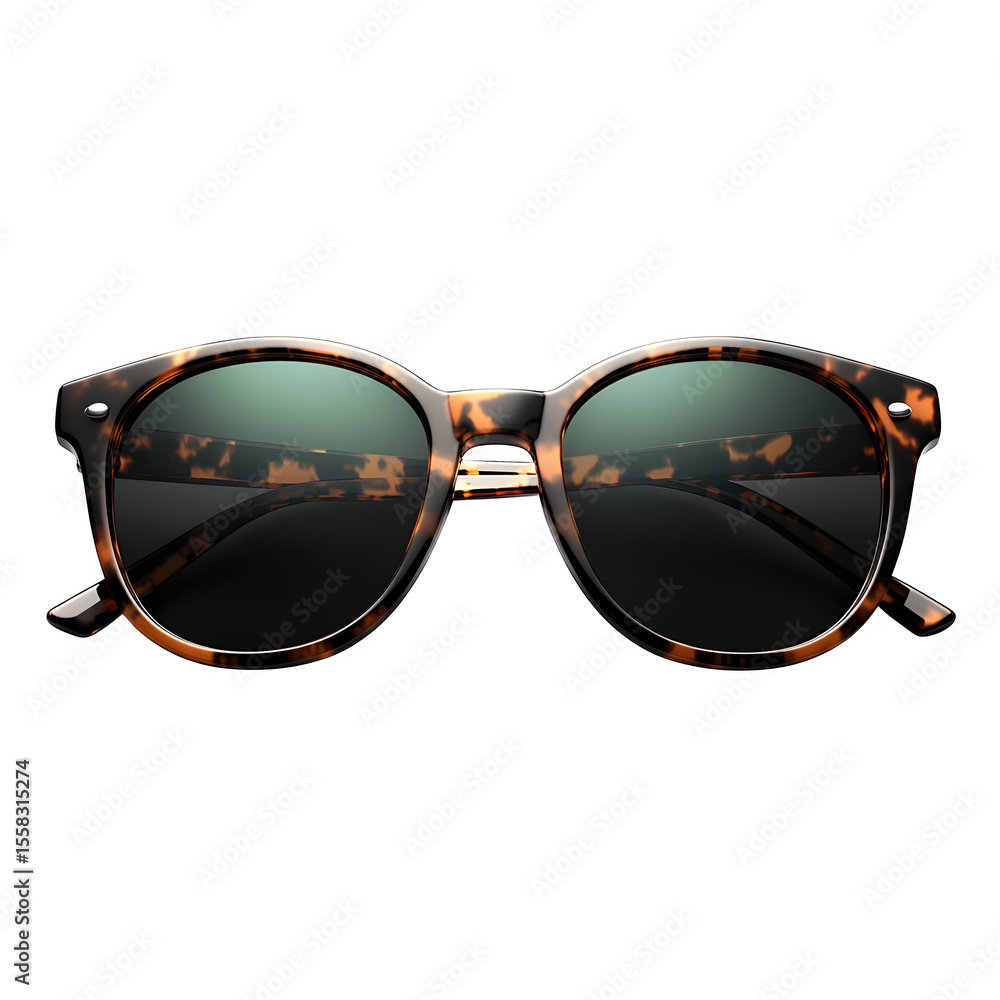 Poster hyper realistic pair sunglasses tortoise shell wayfarer isolated pure, white background subtle soft 
