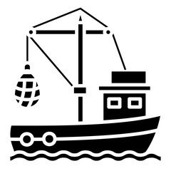 Fishing Boat with Net Icon on Water