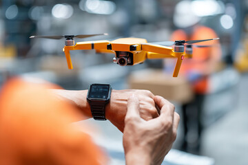 Technician oversees drone operations while monitoring data on smartwatch