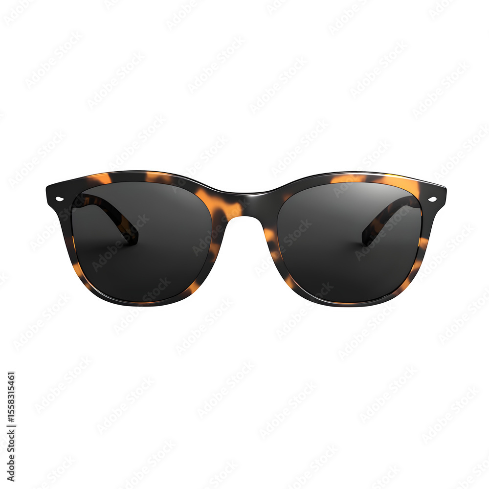 Poster hyper realistic pair sunglasses tortoise shell wayfarer isolated pure, white background subtle soft 