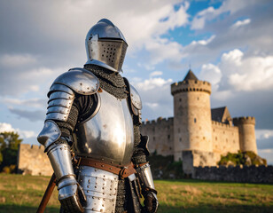 Medieval Chivalry &ndash; Armored Knight with Castle Background