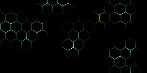 Hexagonal cyberspace green background. Hexagon grid tech pattern.