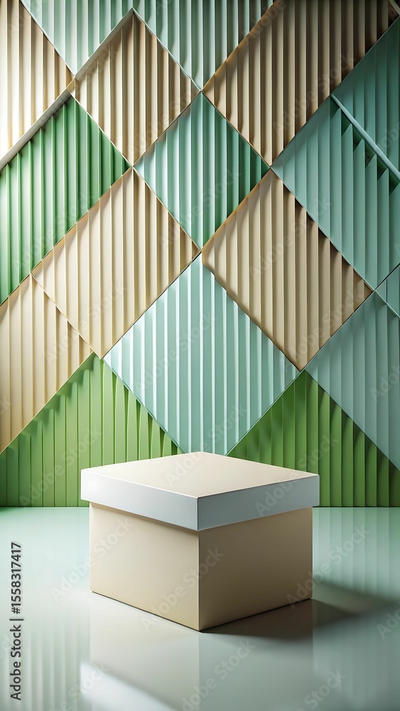 Poster geometric backdrop with a beige box in the foreground for product display