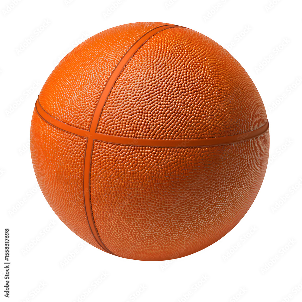 Poster hyper realistic official size basketball orange leather texture isolated, pure white background subt