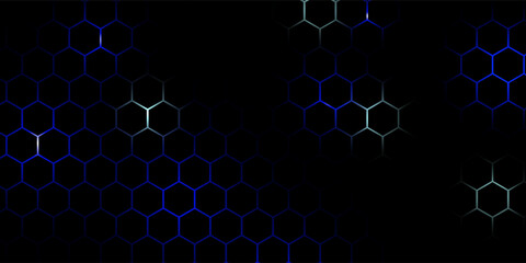 Hexagonal cyberspace blue background. Hexagon grid tech pattern.