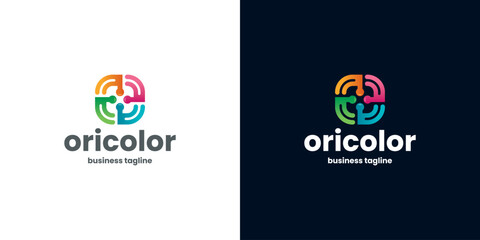 color tech o letter logo vector