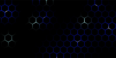 Hexagonal cyberspace blue background. Hexagon grid tech pattern.