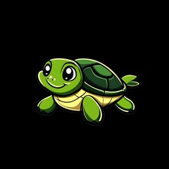 Fototapeta premium Cute cartoon turtle character with vibrant colors, set against a solid black background