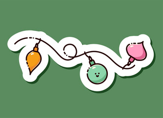 Kawaii Christmas garland sticker with three holiday toys.