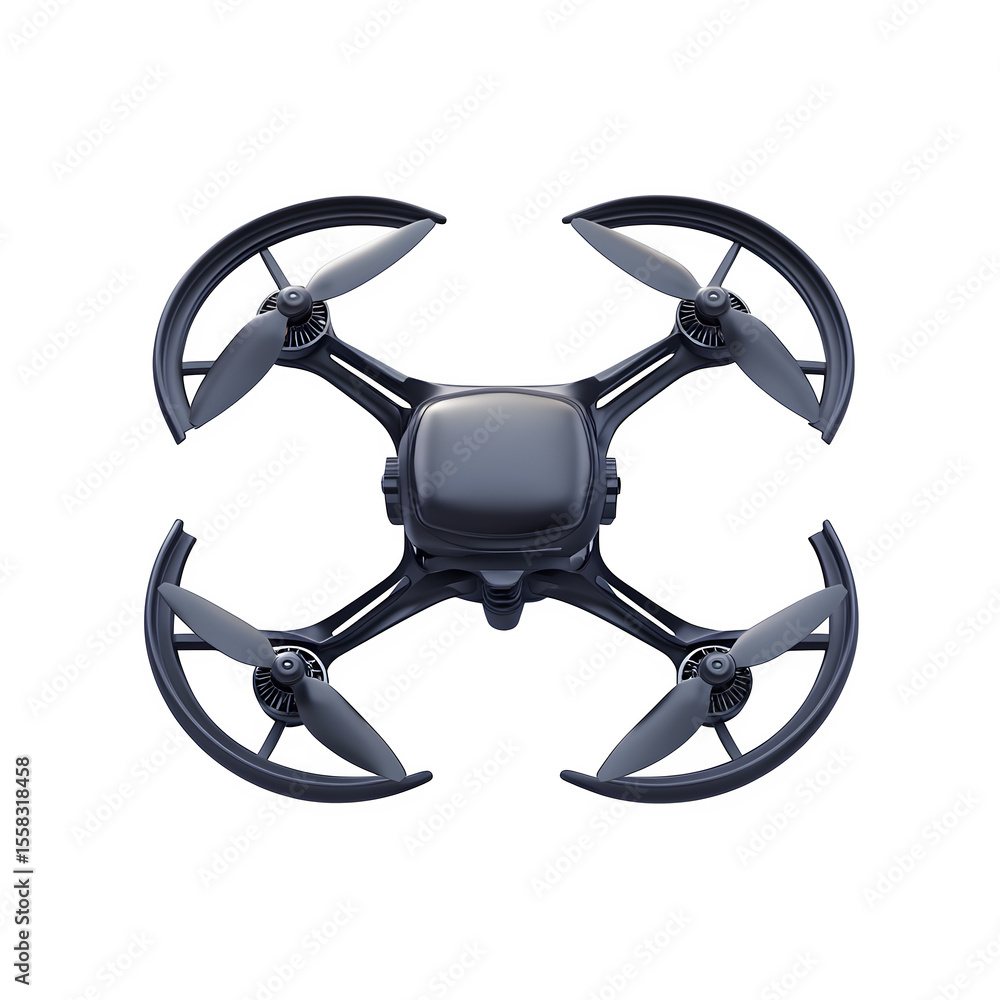 Poster hyper realistic nano drone size coin tiny propellers isolated, pure white background subtle soft sha