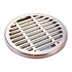A round metallic drain cover isolated on transparent background