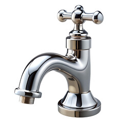 A vintage chrome faucet isolated on transparent background