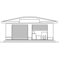 Continuous one single line drawing Warehouse Building Industrial Storage and Logistics Facility icon vector illustration concept
