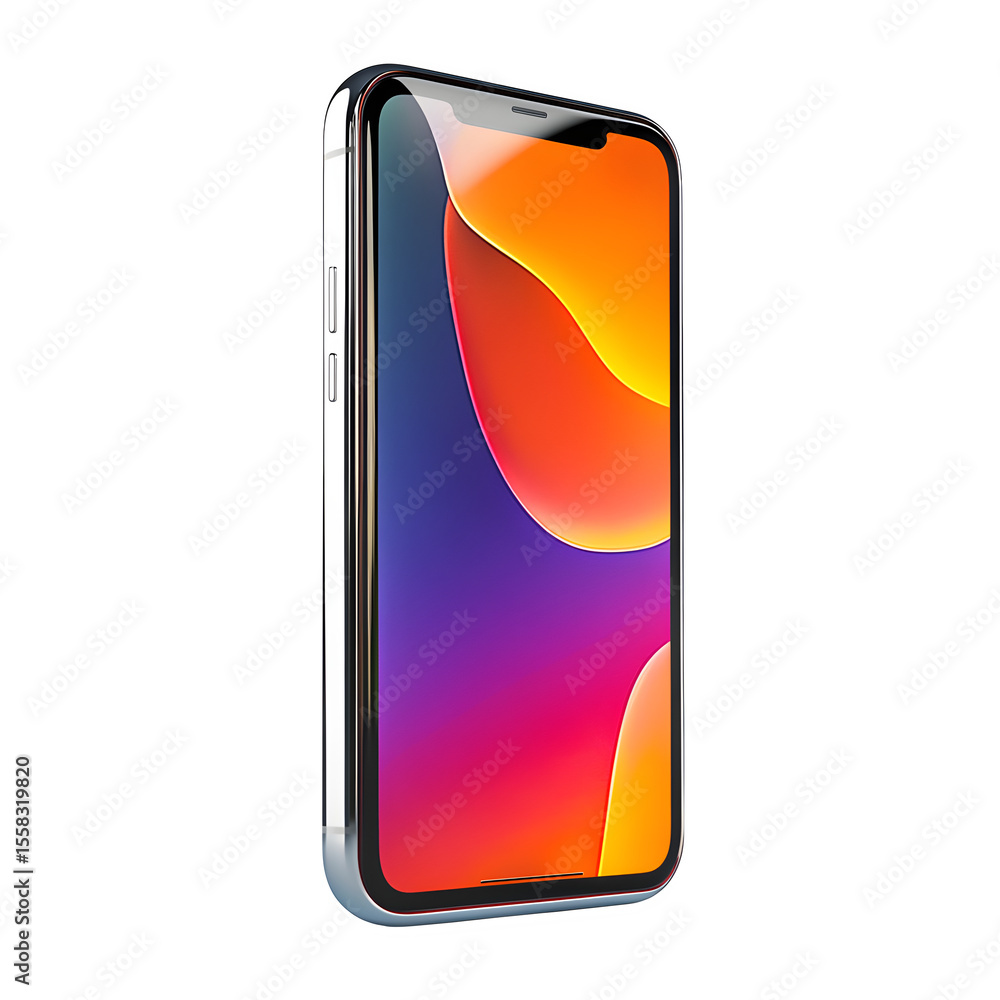 Poster hyper realistic modern smartphone edge display reflection glow isolated, pure white background subtl