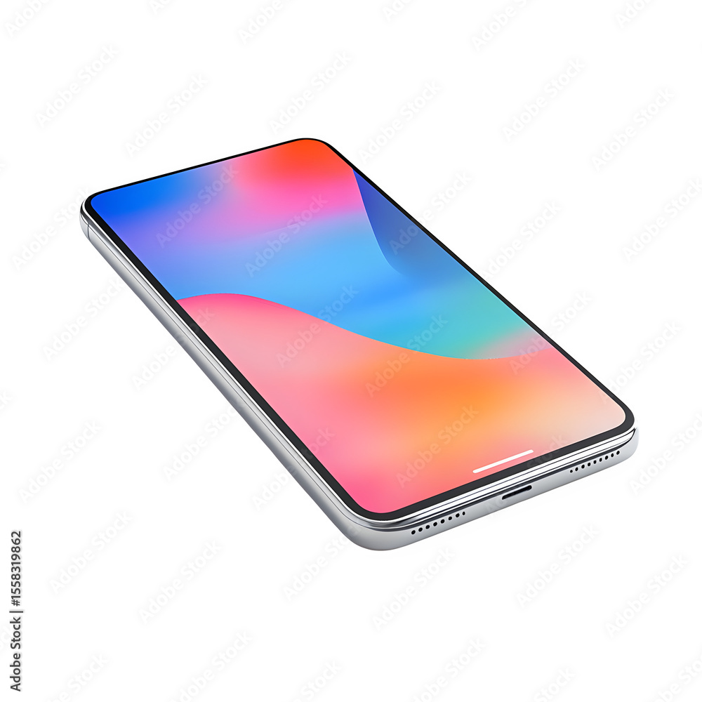Fototapete hyper realistic modern smartphone edge display reflection glow isolated, pure white background subtle soft shadow clean studio lighting use simple art asset download digital graphic wallpaper mockup e