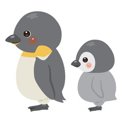ペンギン親子の横向きイラスト