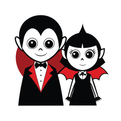 Romantic vampire couple silhouette embracing against a clean white background for gothic or halloween themes