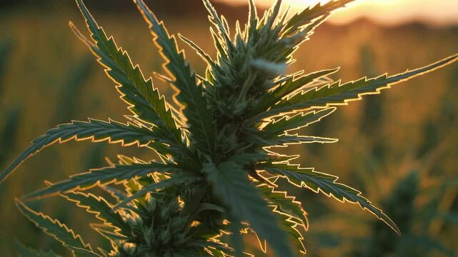 Hemp Plant Blowing in Wind at Sunset