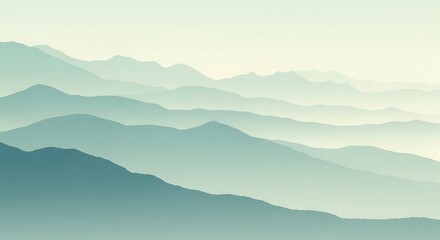 Fototapeta premium Layers of misty mountain ranges fading into a soft, ethereal atmosphere.