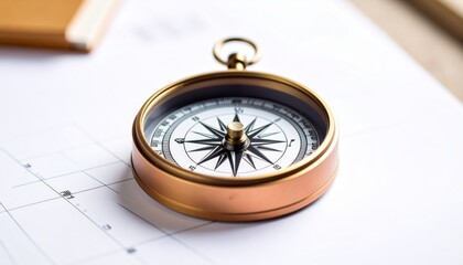 Vintage Compass on a Blueprint with Planning Materials Nearby