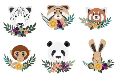 Colorful animal illustrations surrounded by floral designs showcasing wildlife diversity